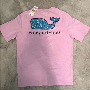 Vineyard Vines Pink Tee with Blue Patterned Whale